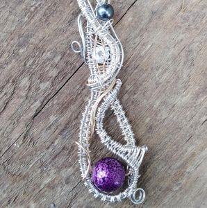 Handmade wire woven silver coated bead drop pendan